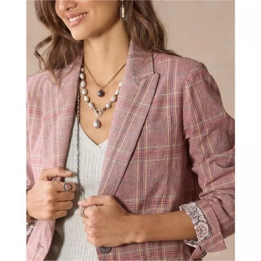 Sundance Whitman Plaid one-button Blazer Rose Pink Size Medium